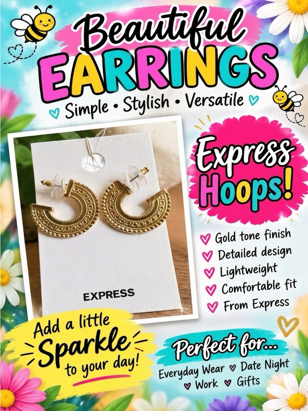Express Gold Textured Hoop Earrings
